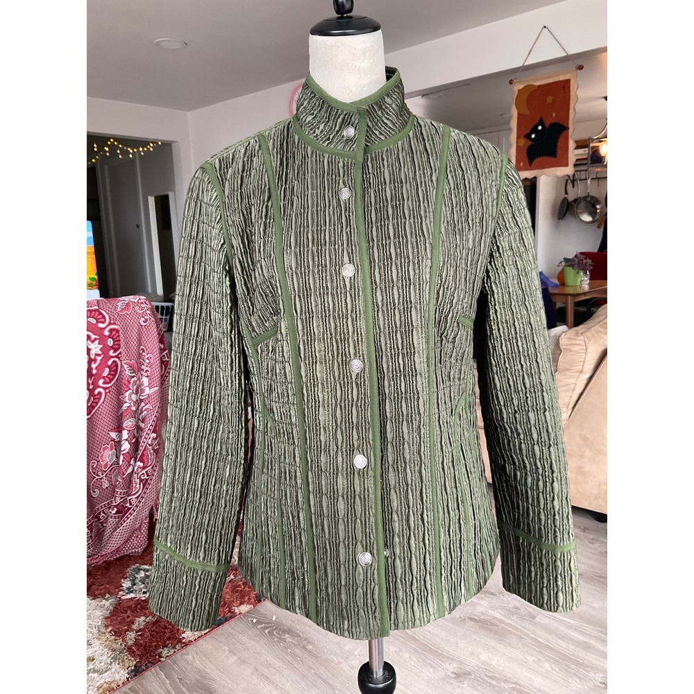 Vintage Aeros by Kristen Blake Crinkle Plisse Jacket Olive Green M Y2K